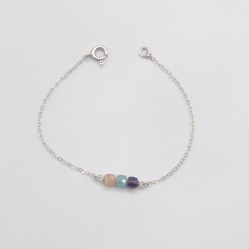 Bracelet siloé améthyste, amazonite et pierre de soleil en argent massif