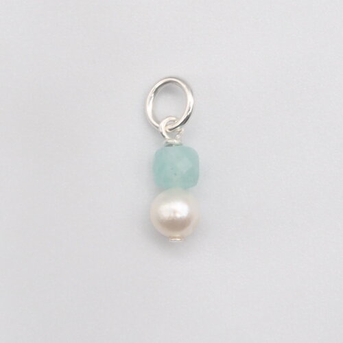 Pendentif tarni perle d'eau douce et amazonite argent massif