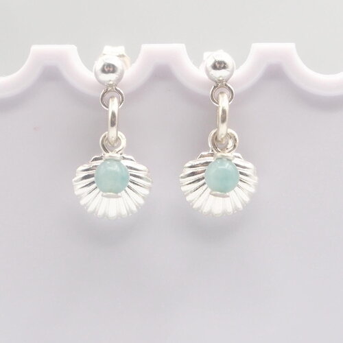 Boucles d'oreilles aria coquillages avec amazonite argent massif