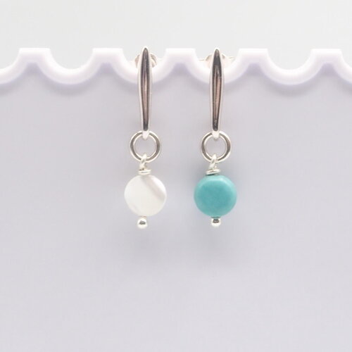 Boucles d'oreilles nérina nacre et turquoise reconstituée argent massif