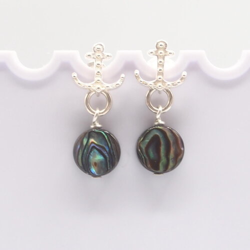 Boucles d'oreilles oriel ancre marine avec nacre abalone argent massif