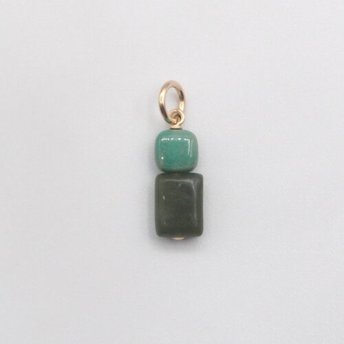 Pendentif mei jade néphrite et agate herbe or 14 carats (gold filled)