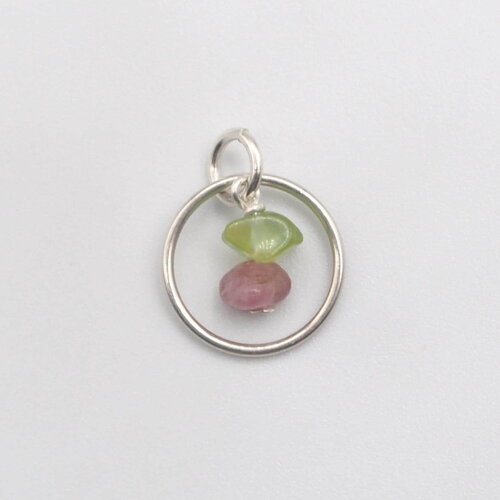 Pendentif galien péridot et tourmaline rose argent massif