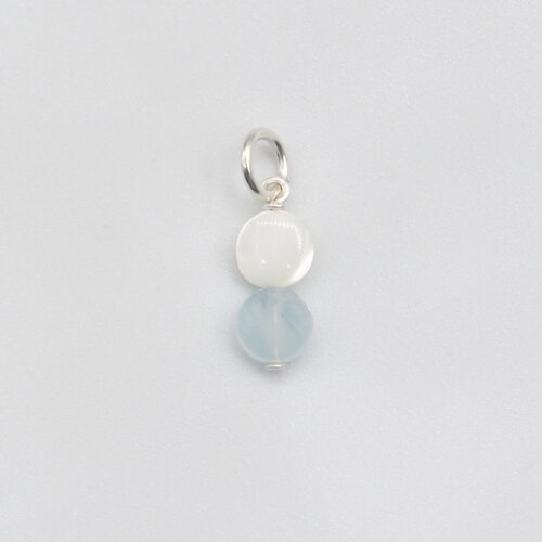 Pendentif cara nacre et aigue-marine argent massif
