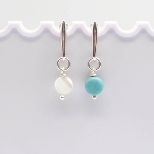Boucles d'oreilles nérina nacre et turquoise reconstituée argent massif