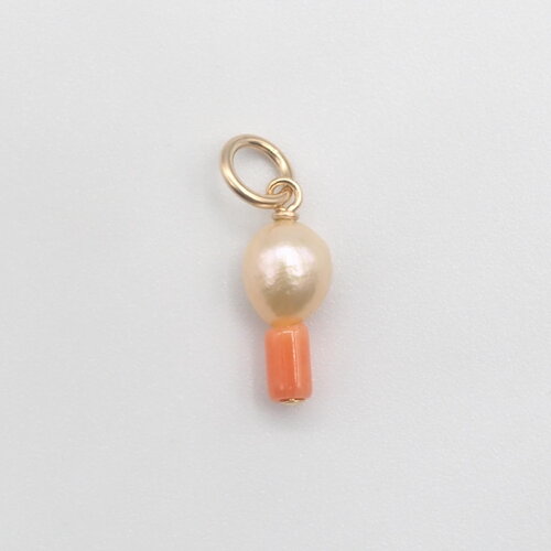 Pendentif nimue perle d'eau douce abricot et corail or 14 carats (gold filled)