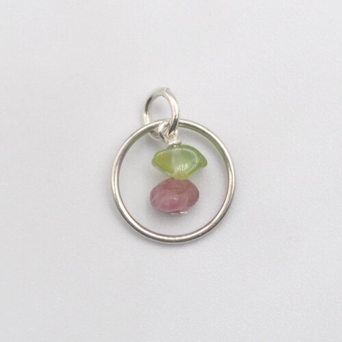 Pendentif galien péridot et tourmaline rose argent massif