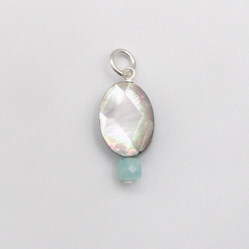 Pendentif nérée nacre grise et amazonite argent massif
