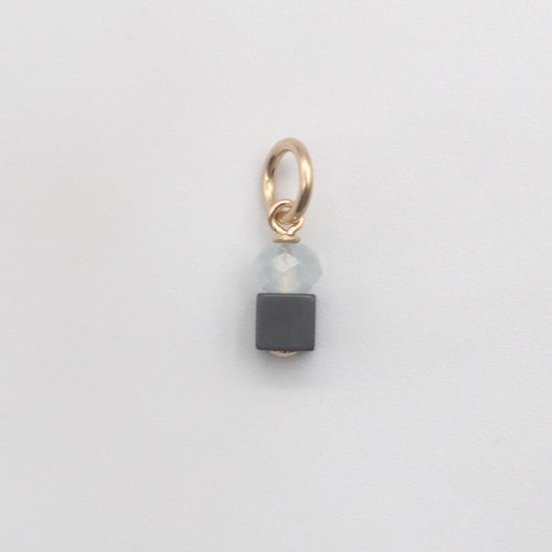 Pendentif caeso hématite et aigue-marine or 14 carats (gold filled)