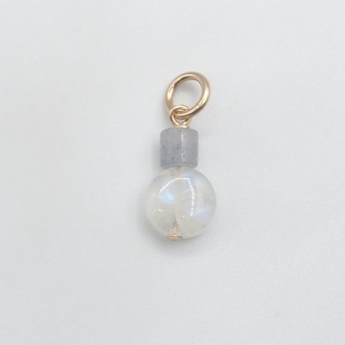 Pendentif abelle pierre de lune arc-en-ciel (labradorite blanche) et aventurine bleue or 14 carats (gold filled)