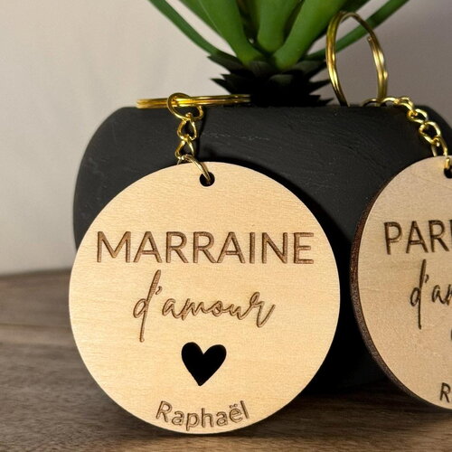 Porte-clés en bois à personnaliser - demande surprise parrain marraine - cadeau communion, baptême, fête des mères