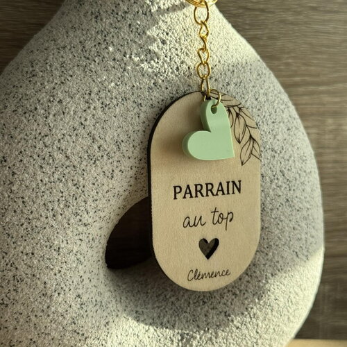Porte-clés personnalisé en bois, parrain marraine - cadeau baptême, communion, naissance, demande surprise