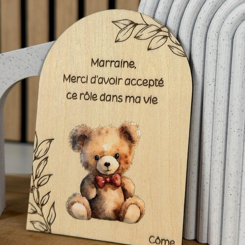 Magnet bois baptême personnalisé | colombe ourson | parrain marraine