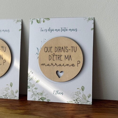 Magnet en bois personnalisé, demande parrain, marraine