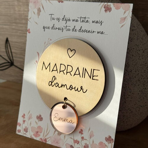 Magnet en bois avec pendentif personnalisé - demande surprise parrain marraine - annonce grossesse - cadeau baptême communion