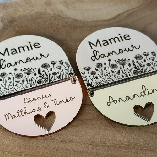 Magnet en bois personnalisé mamie d'amour - fête des grands-mères - cadeau mamie ou maman d'amour