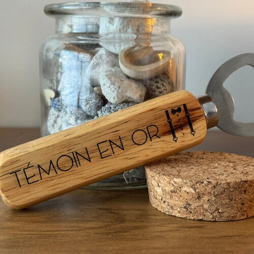 Décapsuleur en bois à personnaliser - cadeau fête des pères, fête des mères, mariage, baptême, evg, evjv, témoin, annonce grossesse