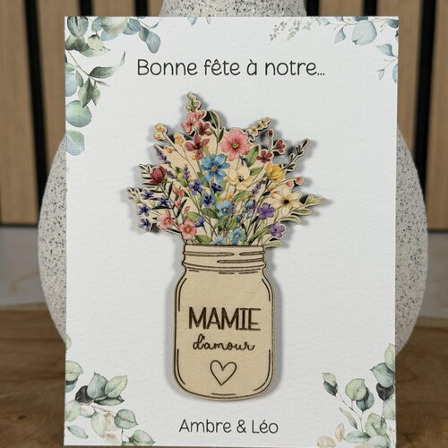Magnet en bois personnalisé avec carte + enveloppe cadeau - bonne fête maman, mamie -  cadeau fête des mères, grands-mères