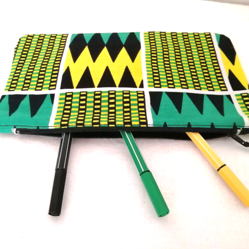 Trousse maquillage, motif losange, étui stylos, pochette ethnique, trousse sac, sac rangement, pochette wax, tissu wax, trousse toilette