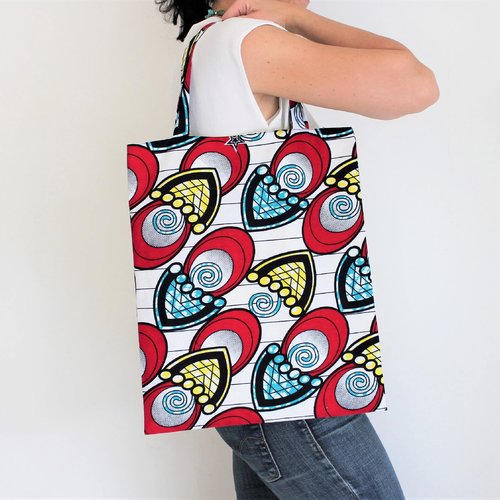Sac wax ethnique, sac fourre tout, motifs ethniques, tissu africain, wax africain, sac écologique, cadeau ethnique, motifs géométriques