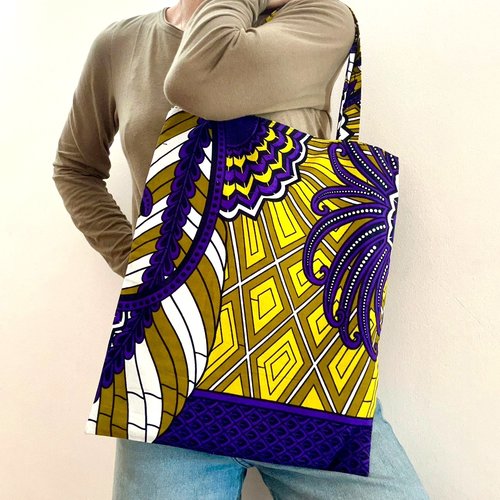 Sac ethnique, wax africain, tote bag, sac shopping, imprimé floral, range pochette, sac université, accessoire automne