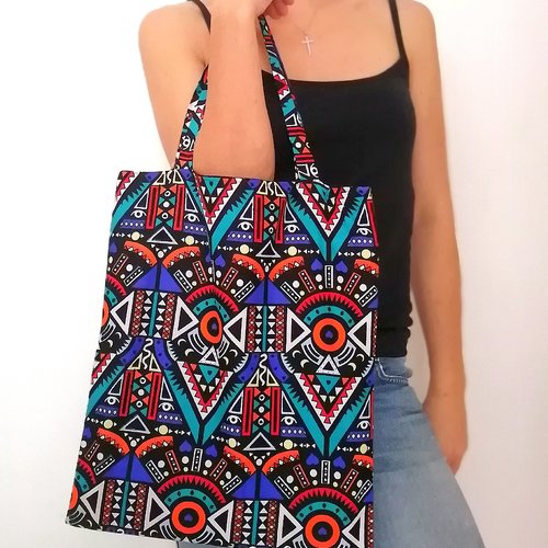 Sac ethnique, wax africain, tote bag, sac shopping, imprimé ethnique, range pochette, sac université, accessoire africain, sac de courses