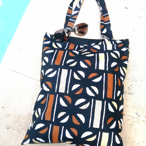 Sac cabas, sac fourre-tout, motifs grains de café, accessoire été, sac shopping, wax africain, tissu africain, sac fait main, sac noir