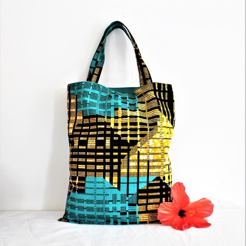 Sac cabas ethnique, sac fourre tout, motifs ethniques, tissu africain, accessoire rentrée, wax africain, sac écologique, cadeau homme