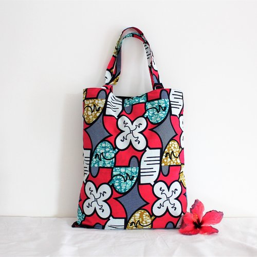 Tote bag ethnique, imprimé fleurs, sac wax, tissu africain, sac été, girl bag, sac rose, sac écologique, sac cabas, access