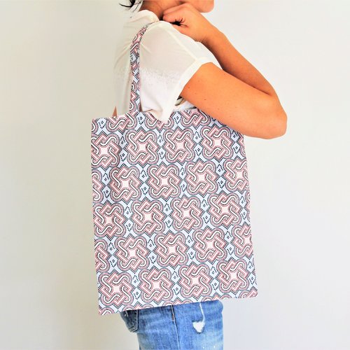 Tote bag, sac tissu pagne, pagne africain wax, sac shopping, sac plage, sac été, cadeau occasion spéciale, sac anses, méditerranée