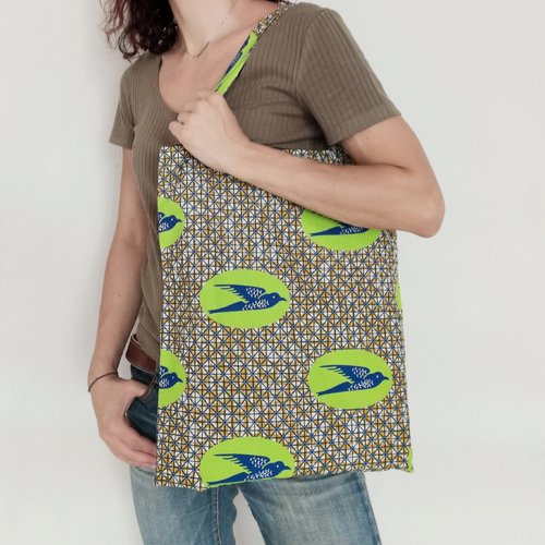 Tote bag, sac motifs oiseaux, sac tissu pagne, sac wax, sac fourre-tout, sac plage, sac écologique, imprimé ethnique, air afrique, eneke