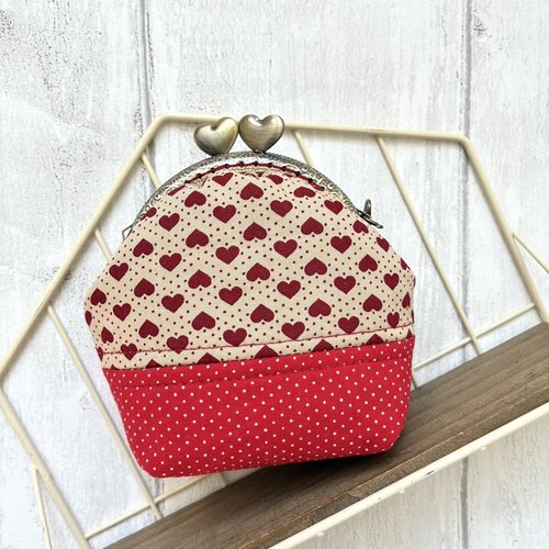 Porte monnaie fermoir en métal cœur pleins cœurs rouge tissu coton japonais