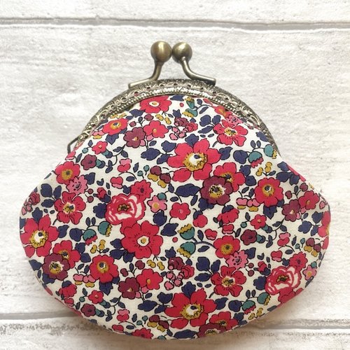 Porte-monnaie à fermoir en métal liberty of london betsy ann couleur rouge avec des feuilles bleu//cadeau pour elle