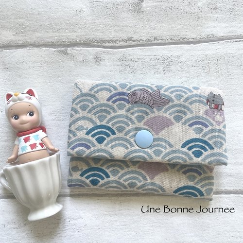 Porte-feuille enfant les chatons rigolo sur les vagues seigaiha tradition japonais //porte cartes//cadeau enfant