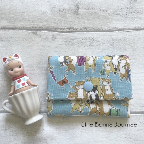 Porte-feuille enfant bleu les chiens chiba-inu vacanciers japonais //cadeau enfant