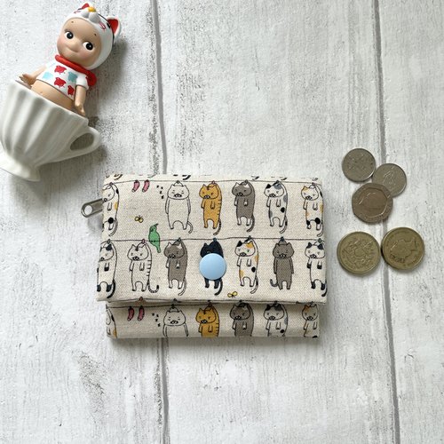 Porte-feuille chatons rigolos sur le fil à linge en coton lin japonais// porte carte//cadeau enfant