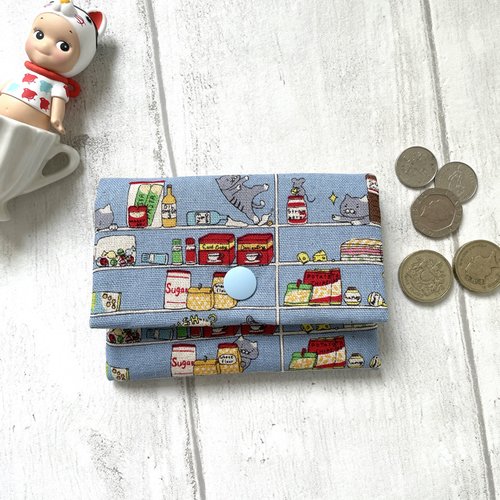 Porte-feuille chatons rigolos au rayon de supermarché en coton lin japonais// porte carte//cadeau enfant