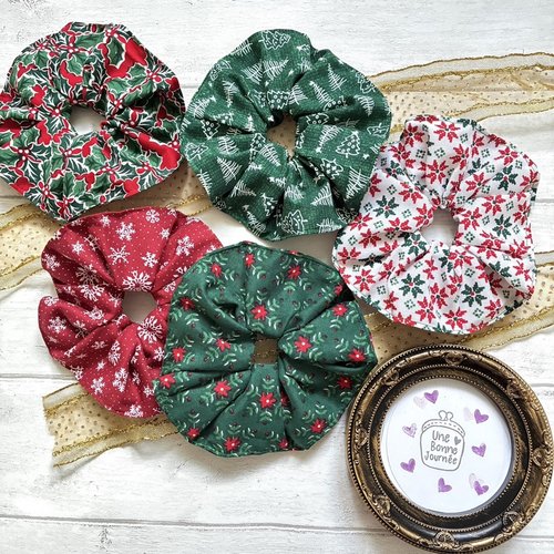 Lot de 5 scrunchies chouchous noël-déco sapin-idée cadeau