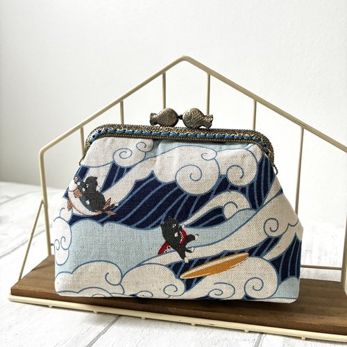 Porte monnaie motif chatons surfers //tissu japonais//bourse chat//cadeau pour elle