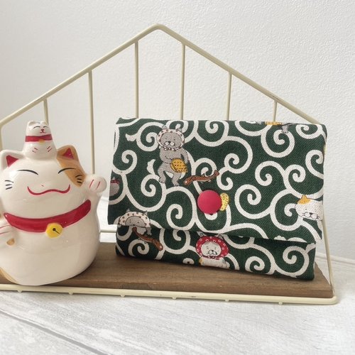 Porte-feuille enfant les chatons rigolo sur le fond tradition japonais karakusa //porte carte//cadeau enfant