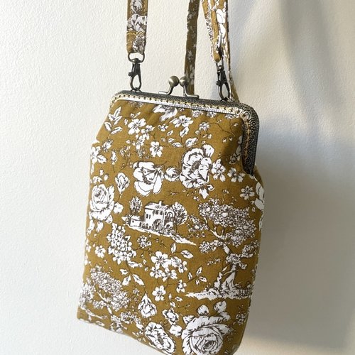 Pastorale toile de jouy style vintage sac bandoulière//crossbody kisslock purse