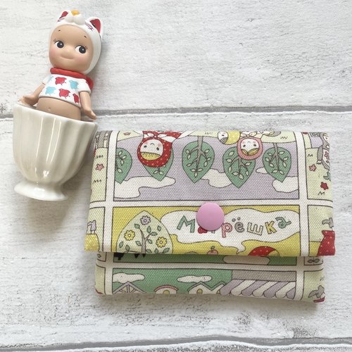 Porte-feuille fille poupée russe matryoshka en coton oxford japonais//cadeau enfant