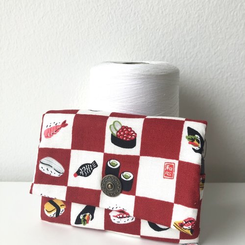 Porte-feuille porte cartes sushi carreaux rouge blanc