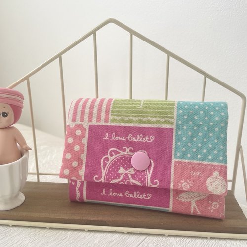 Porte-feuille fille ballerina en coton lin japonais//cadeau enfant//i love ballet