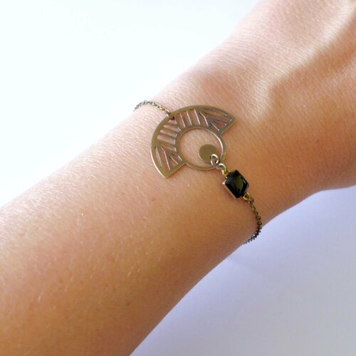 Bracelet graphique jungle en laiton et émail noir bracelet réglable pour femme