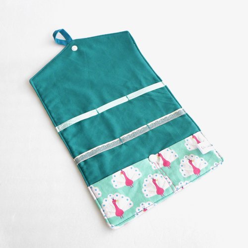 Pochette à barrettes et élastiques à cheveux fillettes en tissu à motifs paon rose et vert rangement accessoires filles pratique