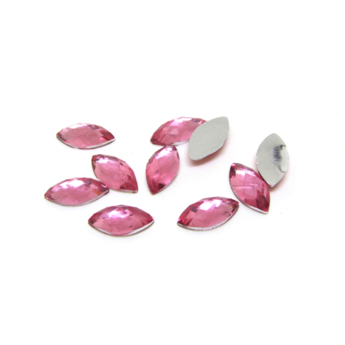 Lot de 25 strass cabochons en synthétique rose  "diamant facettes"  ovales -  10 x 5 mm
