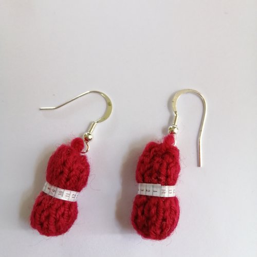 Kit boucles d'oreilles pelote de laine rose fuschia  en laine