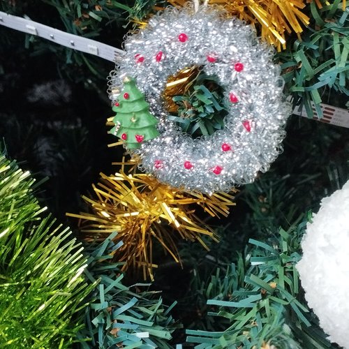 Mini couronne de noël argenté, pour sapin