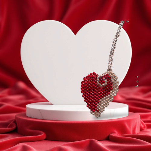 Collier, coeur en perles